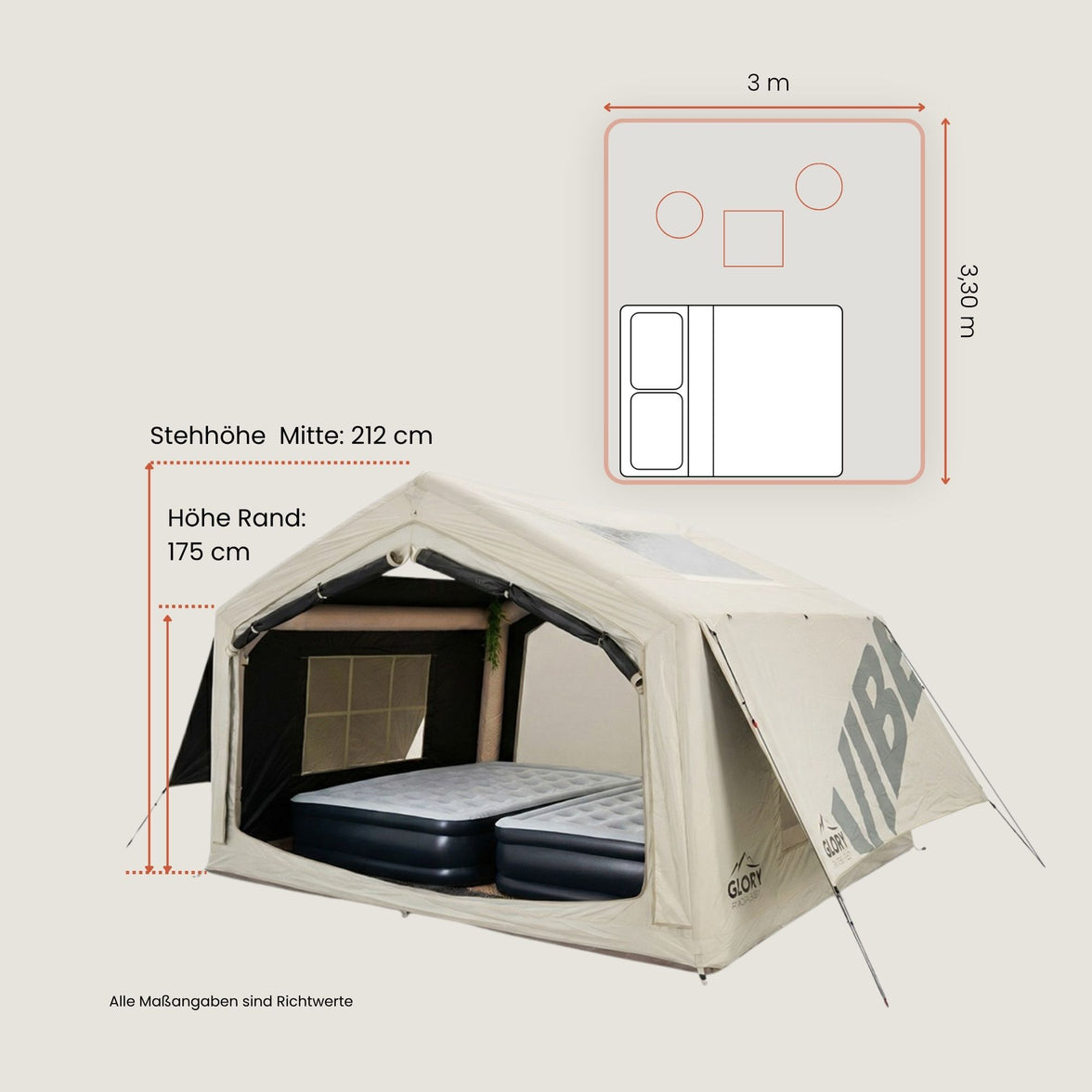 VIBE aufblasbares Zelt Set 3,3x3m