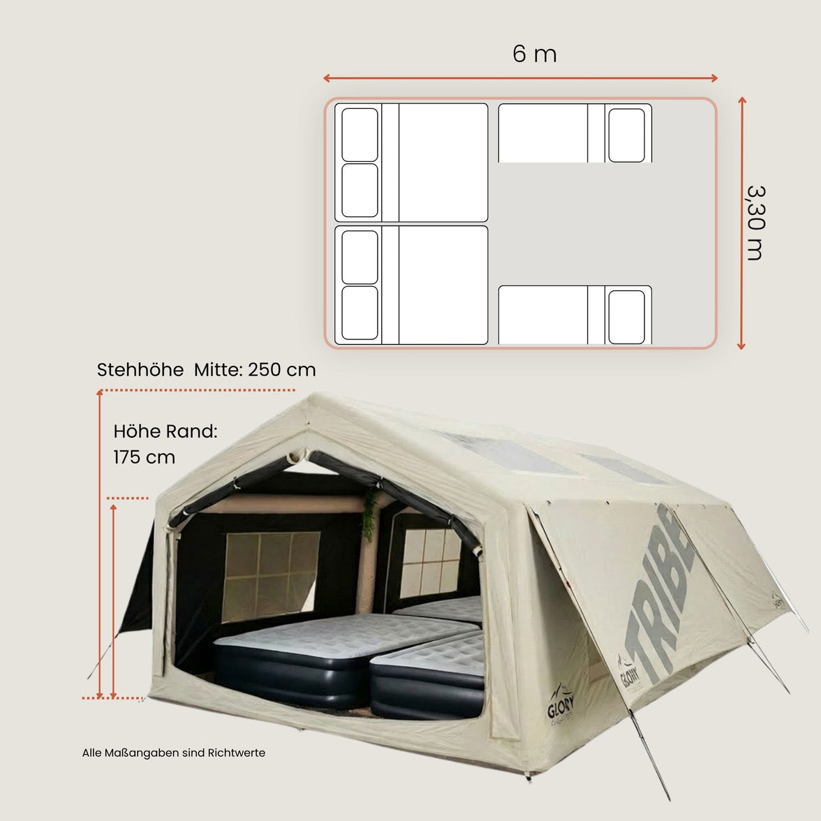 TRIBE aufblasbares Zelt Set 3,3x6m