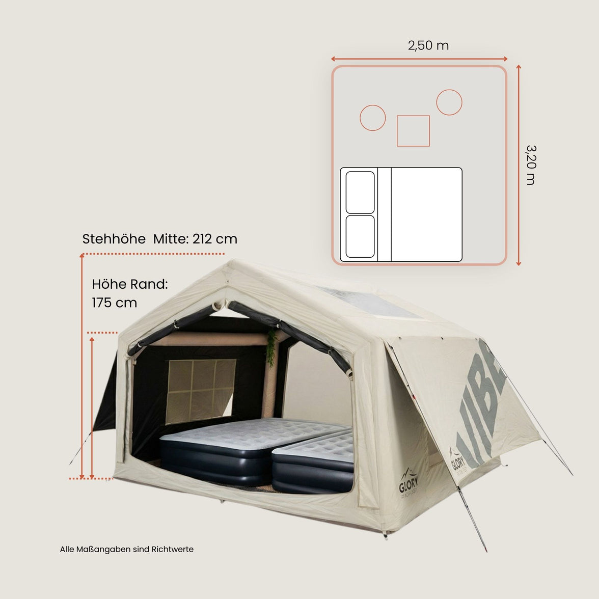 VIBE aufblasbares Zelt Set 2,5x3,2m